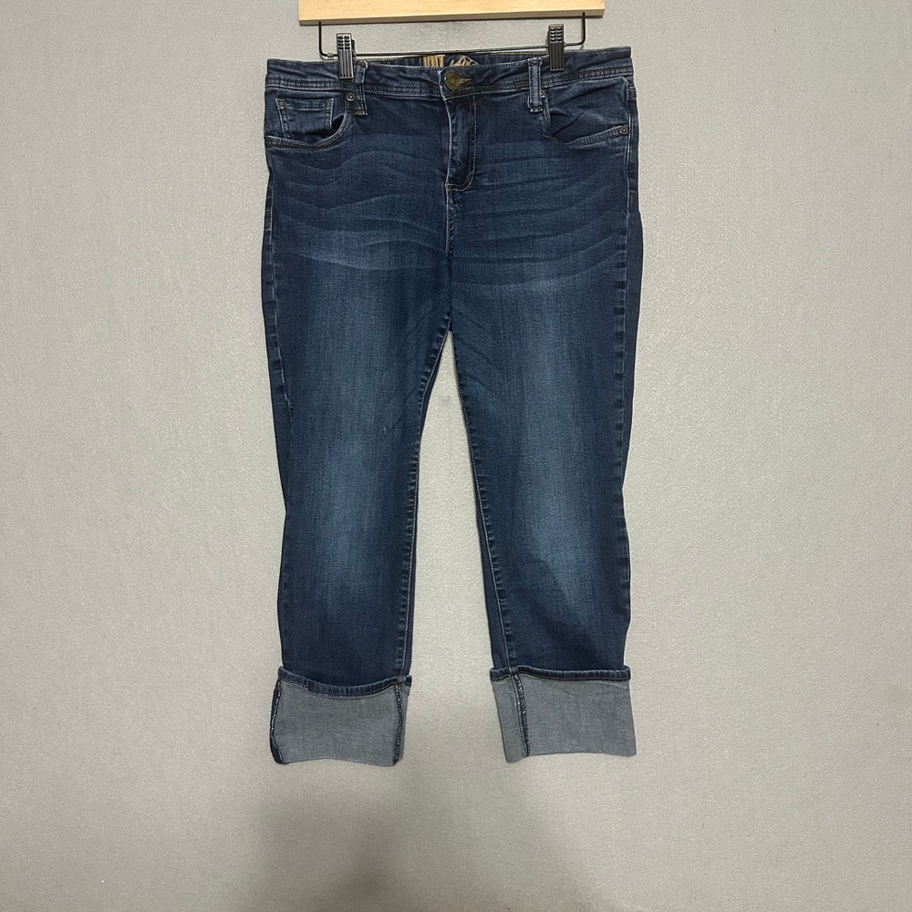 Kut from the Kloth Catherine Boyfriend Jeans Dark Wash Cuffed Denim Blue Womens